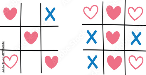 Schilderij op canvas Valentine tic-tac-toe board, heart and X symbols, love game concept, romantic gr