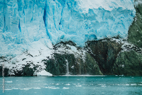 Antarctica Admiralty Bay Avalanche Massive Glacier Wall of Snow and Ice. Beautiful Frozen Nature Landscape Remote Travel Climate Change