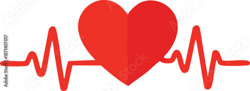 A bold red heart is centered on a black background with an ECG heartbeat line running through it, symbolizing life, love, and cardiac health.