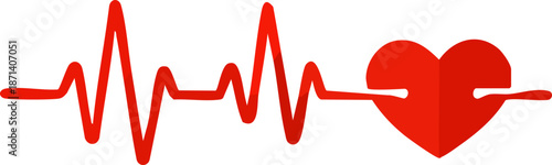 A red electrocardiogram heartbeat line flows across a black background and connects to a red heart icon, symbolizing heart rate monitoring and cardiovascular health.
