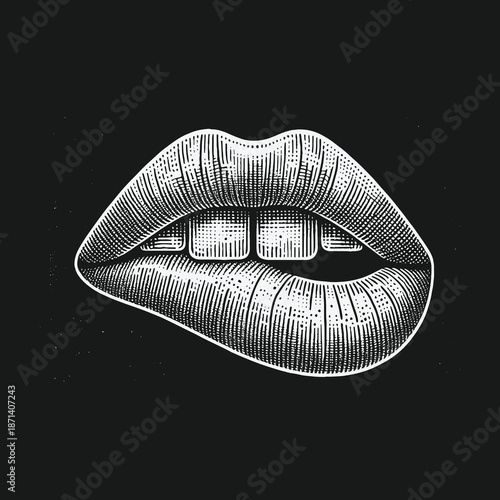 Engraved Lips: A Detailed Illustration of Sensuality and Expression.