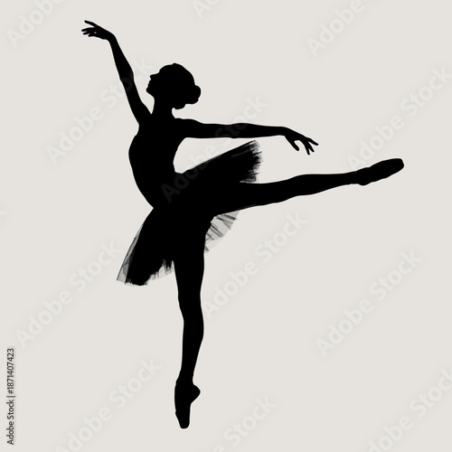 Elegant ballerina performing dynamic dance move in black silhouette