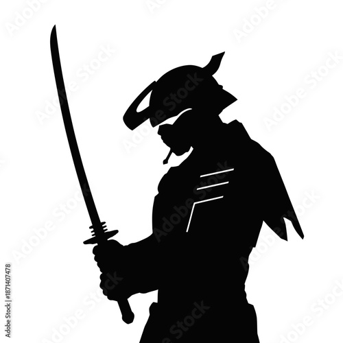 Silhouette of samurai warrior holding sword in strong stance