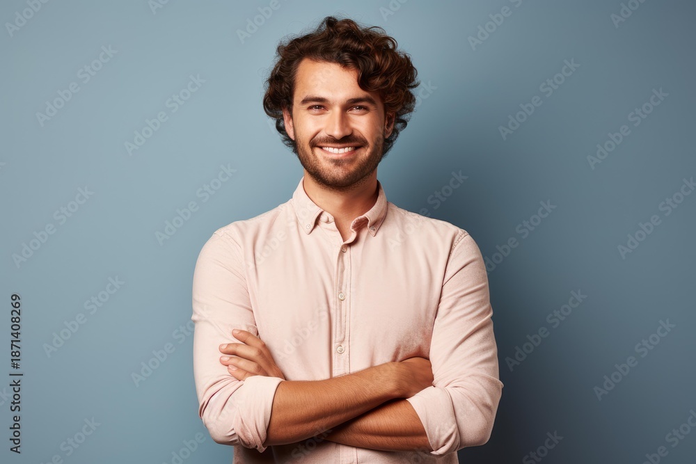 Obraz premium Cheerful young man posing with a beaming smile and folded arms