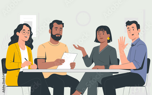 Diverse business team collaborating on project in modern office meeting brainstorming ideas and planning strategy for company growth professional teamwork and communication in corporate setting for pr