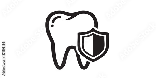 Dental enamel protection vector icon, tooth shield symbol, outline and filled style, isolated on transparent background, clean modern medical design