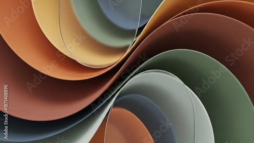 Swirling abstract shapes in various earthy tones creating a dynamic composition from a close-up viewpoint