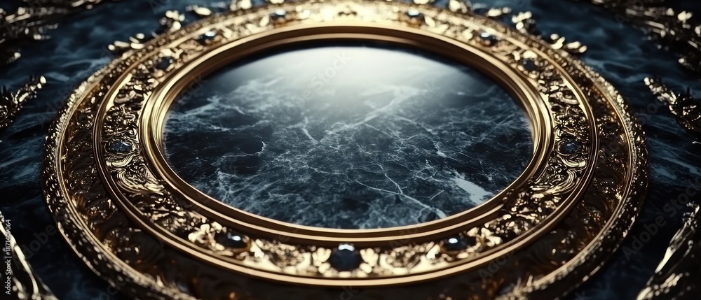 Obraz premium Ornate gold frame with dark marble insert intricate carvings luxury design