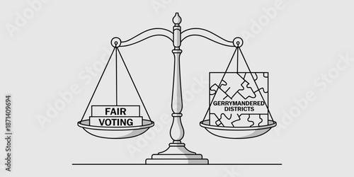 Fair voting versus gerrymandering districts shown on scales for political balance election integrity representation government illustration political science concept for campaign marketing materials a