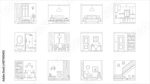  House interior line art vector set.eps