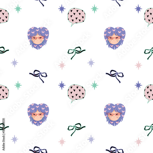 Valentine day girl with bow, Theme Pink blue green and white.