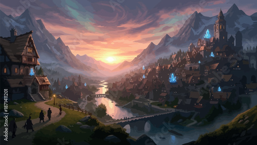 panorama of the mountains at sunset