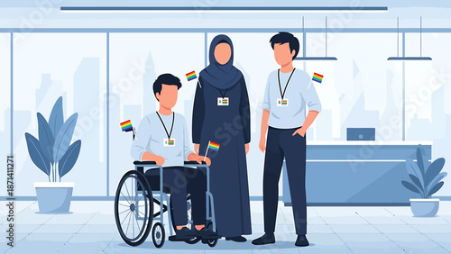 Security Personnel Assisting Disabled Man.