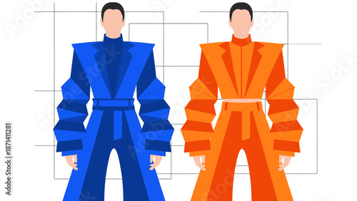 Two Fashionable Men in Bold Jumpsuits.