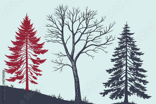 Christmas tree silhouette clipart set. Black Christmas tree drawing clip art collection in white background for xmas season pine tree flat icon decoration vector illustration.