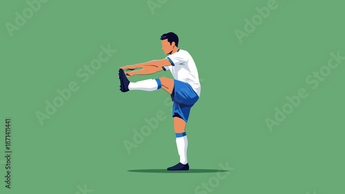 Man stretching leg on green background in illustration style