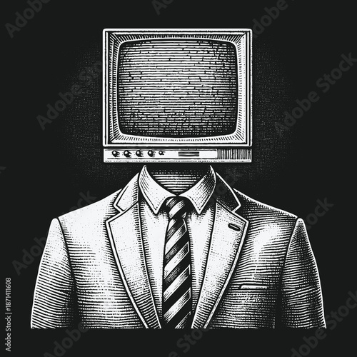 The Man with the Television Head: A Surreal Illustration.