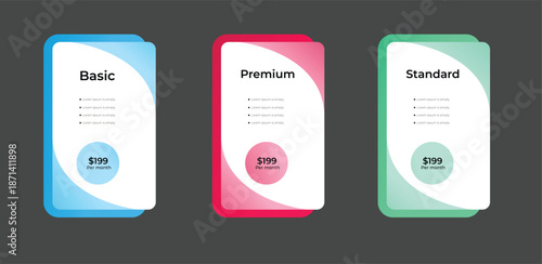 Colorful pricing plan cards – subscription package comparison UI  layout