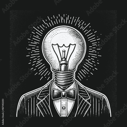 Conceptual Illustration of a Lightbulb Head in a Suit.