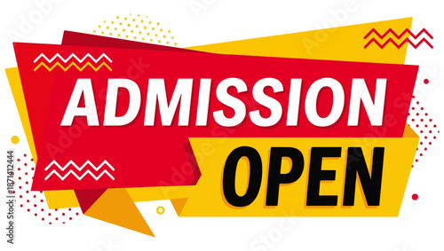 Colorful Admission Open Banner with Red and Yellow Geometric Shapes, admission open, admission banner, school admission, college admission, university admission, enrollment open, back to school, 