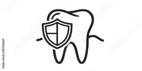 Dental enamel protection vector icon, tooth shield symbol, outline and filled style, isolated on transparent background, clean modern medical design