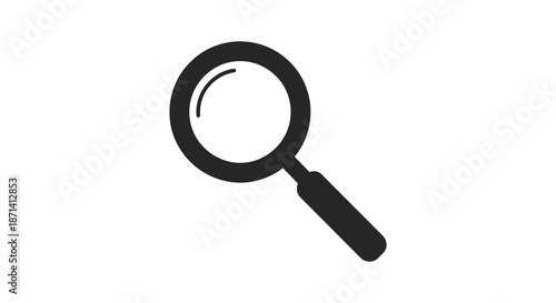A simple black and white illustration depicting a magnifying glass on a white background