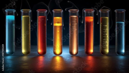 test tubes with colored liquid