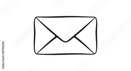 A simple black and white hand drawn illustration of a closed envelope is depicted