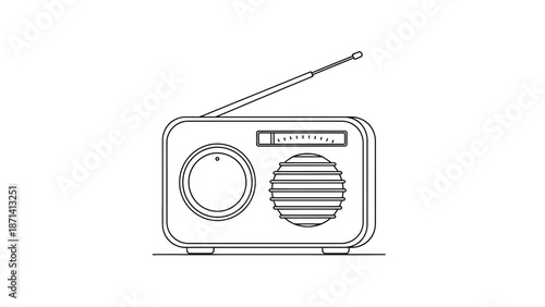 Outline drawing of a vintage radio receiver with a horizontal antenna on an isolated white background.
