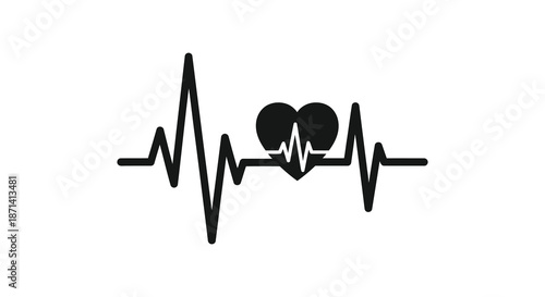 A simple black and white image depicting a heartbeat line forming a heart shape