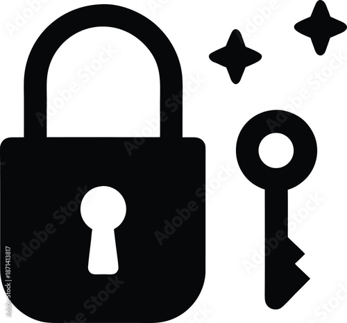 Magic Lock Key silhouette vector art Illustration