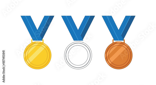 A vibrant illustration showcasing golden silver and bronze medals arranged in a horizontal row