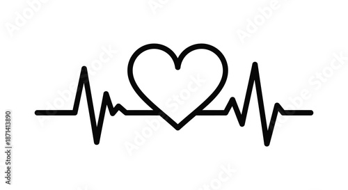 A simple black and white illustration shows a heartbeat line forming the shape of a heart