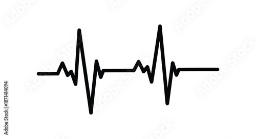 A simple black and white illustration depicting a stylized electrocardiogram heartbeat line on a white background