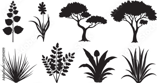 Collection of various plant silhouettes