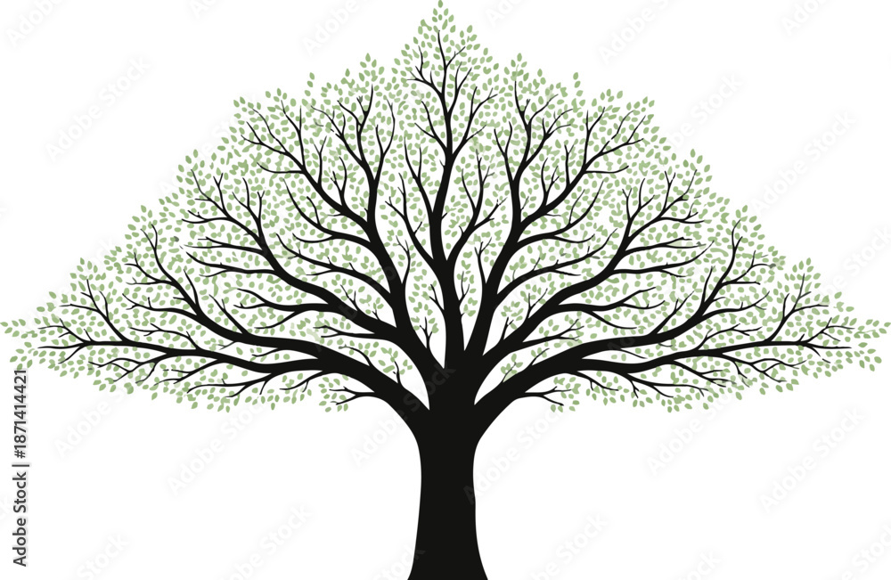 Obraz premium A black and white illustration of a tree with bare branches and leaves