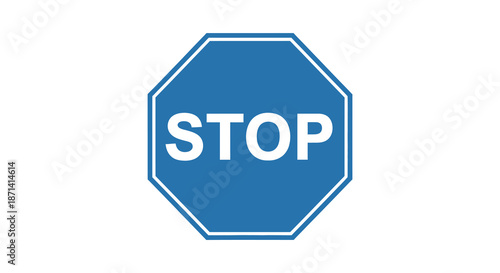 A classic octagonal blue stop sign with bold white lettering a vital traffic control device