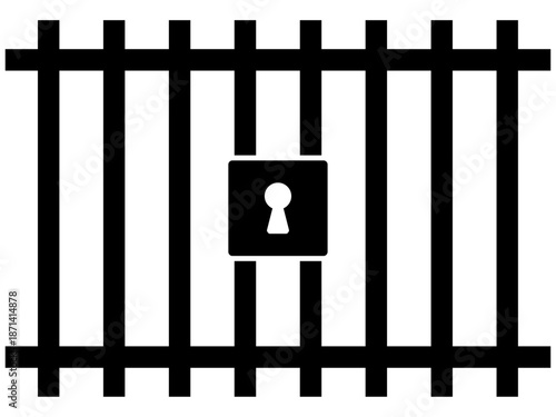 Prison jail bars with lock illustration symbolizing security, restriction, detention and control
