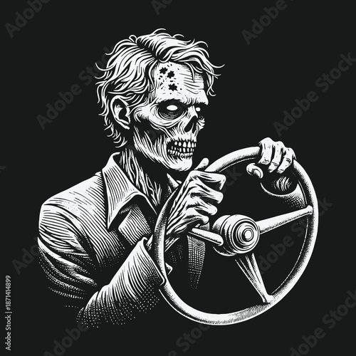 Zombie Driver: A Hauntingly Focused Illustration of Undead Transportation.