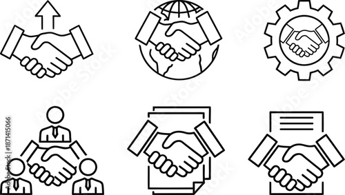 Handshake Icons Set for Business Partnership Agreement and Teamwork