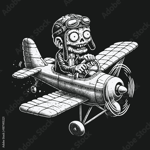 Zombie Pilot Flying a Biplane: A Spooky Aviation Adventure.