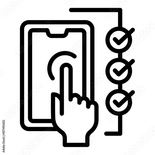 A hand interacts with a smartphone displaying checkmarks on the screen.