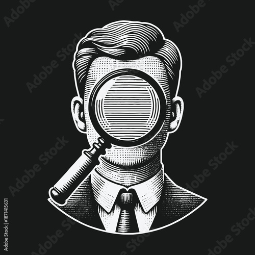 Introspective Analysis: A Man Examines Himself with a Magnifying Glass.