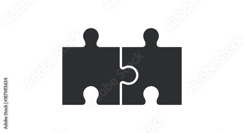 A simple black and white illustration depicting two interlocking puzzle pieces symbolizing connection