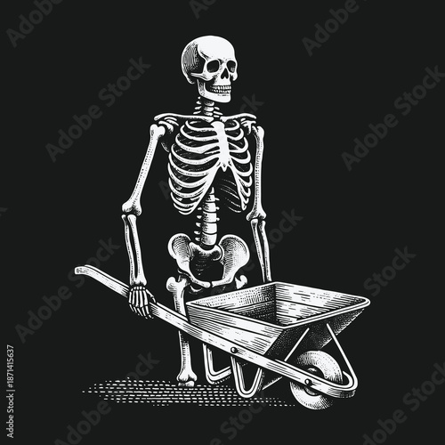 Skeleton Laborer: A Grim Reapers Day Off with a Wheelbarrow.