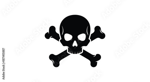 A stark depiction of a black skull and crossbones symbol against a plain white background