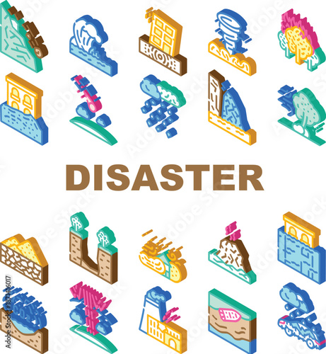 Disaster Destruction Collection Icons Set Vector
