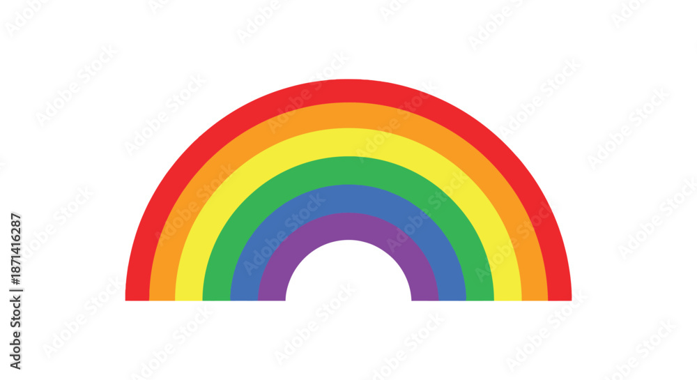 Fototapeta premium A vibrant and colorful rainbow arc gracefully curves across a plain white background simple design