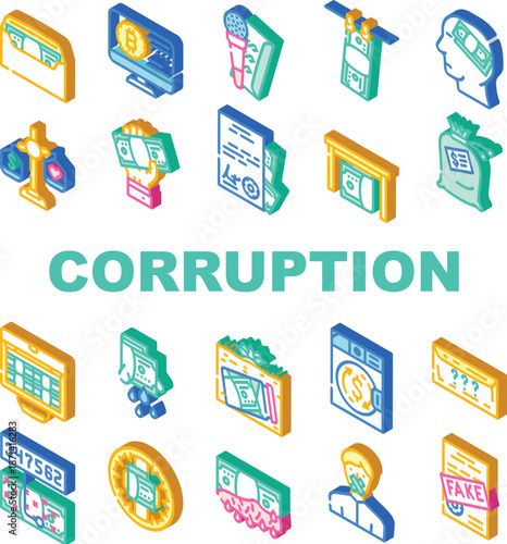 Corruption Problem Collection Icons Set Vector