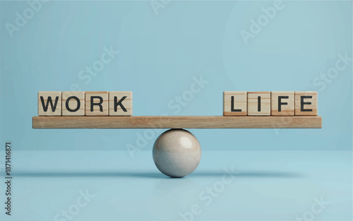 work life balance concept with wooden blocks on seesaw